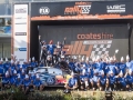 Sebastien Ogier, Julien Ingrassia, VW Team celebrate the podium during the FIA World Rally Championship 2015 in Coffs Harbour, Australia on September 13, 2015