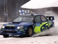 Subaru driver Petter Solberg in action in his Impreza WRC04 on special stage 12 during leg two Swedish Rally 2005.