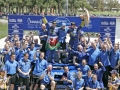 The SWRT celebrate Petter and Phils victory on the podium in Leon, Rally Mexico 2005.