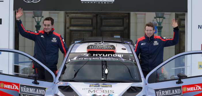 Sebastian Marshall e Kevin Abbring al debutto con la i20 WRC in Svezia.