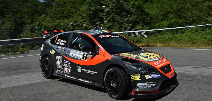 La Ford Focus WRC di Elwis Chentre in azione sulle strade Genovesi.