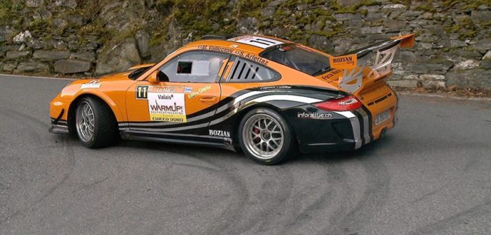 La Porsche 997 di Valliccioni al rallye du Valais.