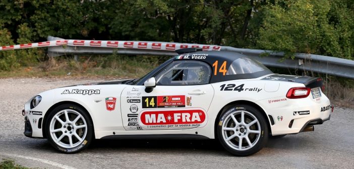 Andrea Nucita in azione al due valli con la Abarth 124 Rally