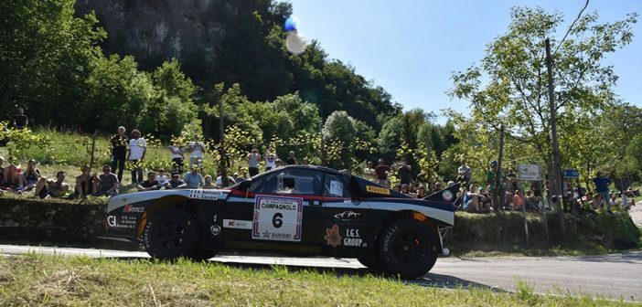 La Lancia Rally 037 del giovane Vicentino sulle strade del Campagnolo.