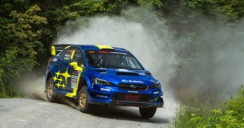 La Subaru WRX STI di Oliver Solberg impegnata nella serie USA 2019.