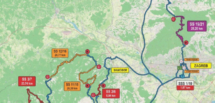 La mappa provvisoria della Croazia WRC che gravita su Zagabria.