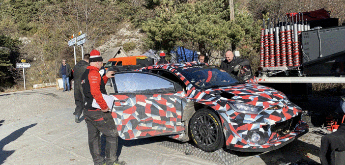 La Yaris GR Rally1 nei test di questi giorni sulle Alpi Marittime attorno a Nice.