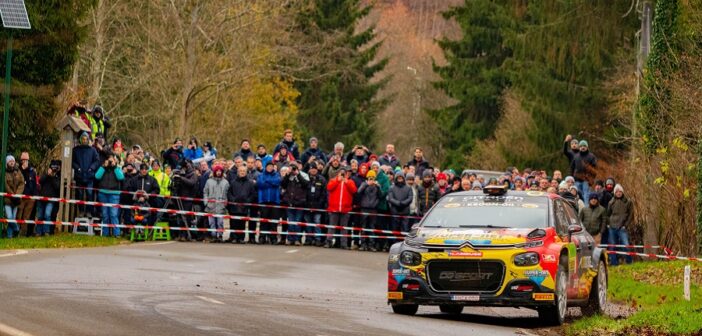 La Citroen C3 Rally2 di Lefebvre sulle strade di Spa.